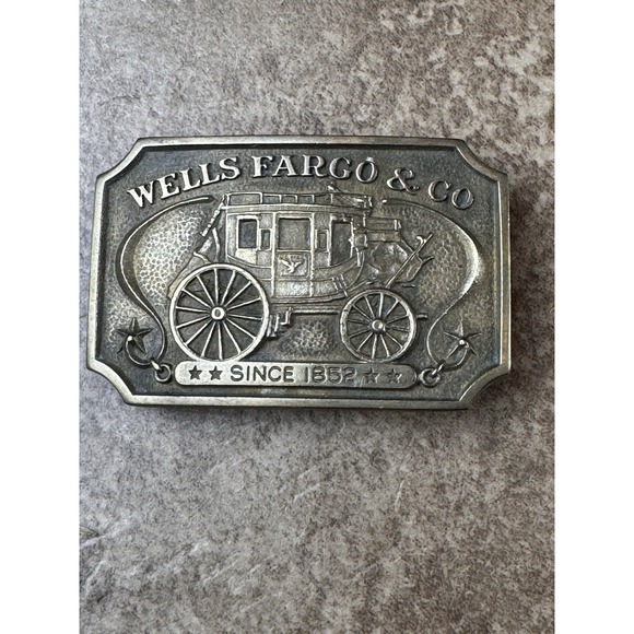Vintage Wells Fargo & Co Brass Belt Buckle Since 1852 Stage Coach VTG 1973